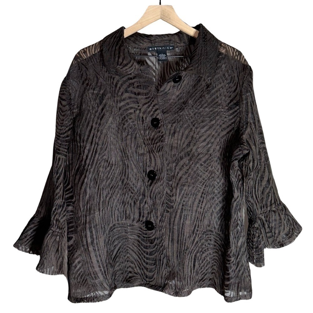 City Knits Shear Button Blouse Zebra Print - Size L